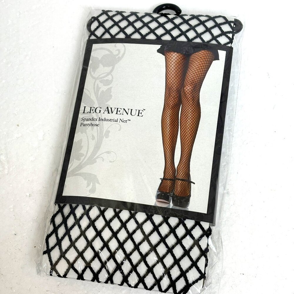 * Leg Avenue #9003 Black Spandex Industrial Fishnet Pantyhose NWT NOS
